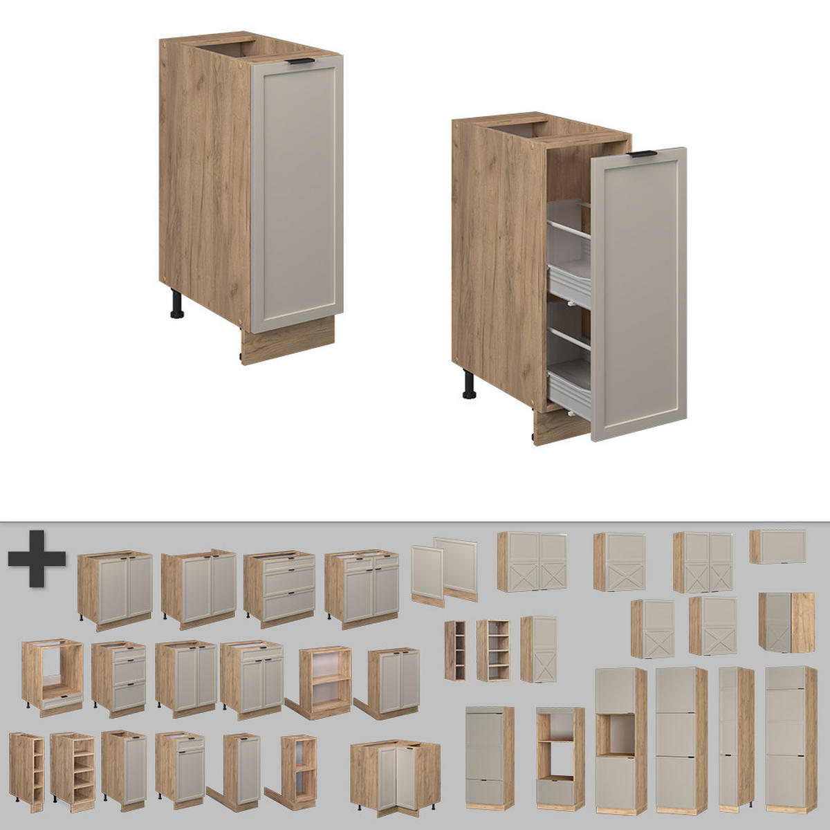 APOTHEKERUNTERSCHRANK Fame-Line GrauBeige 30 cm ohne AP - Honigeiche/Eiche Wotan, Holzwerkstoff (30/82/51.6cm) - Vicco