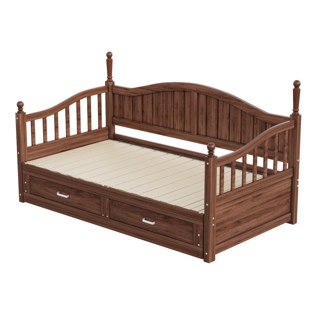 SCHLAFSOFA 90/190 cm ausziehbar auf 180/190 cm mit 2 Schubladen und Lattenrost, Nussbaum - Naturfarben, Holzwerkstoff (97/95/197cm) - Redom