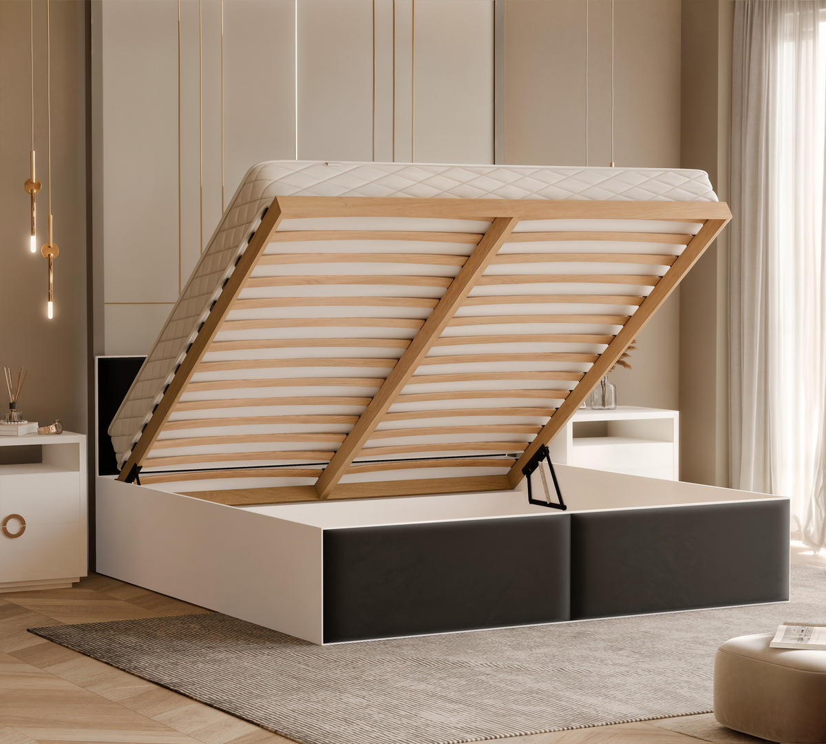 POLSTERBETT ATHERIS 120/200 cm Bettkasten, ohne Matratze, Schwarz - Schwarz, Holz/Holzwerkstoff (120/200cm) - Idohome