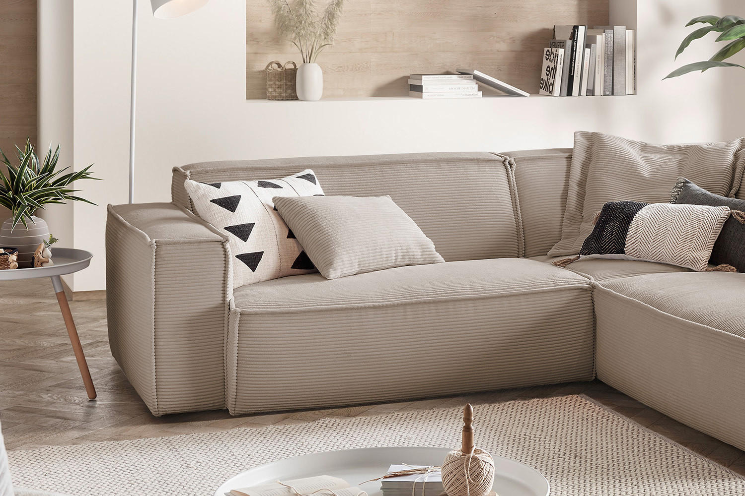ECKSOFA SAMU Taupe Cord - Taupe/Schwarz, Textil (254/224cm) - KAWOLA