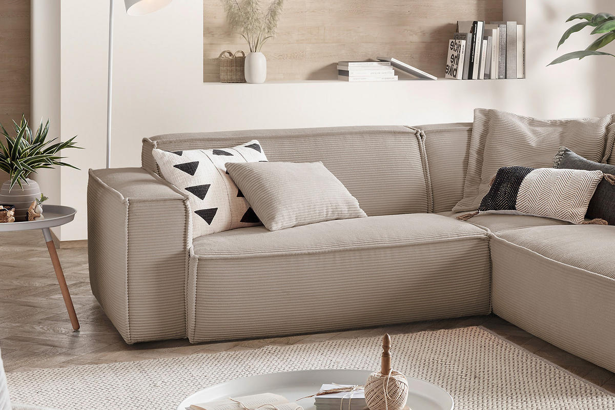 ECKSOFA SAMU Taupe Cord - Taupe/Schwarz, Textil (254/224cm) - KAWOLA