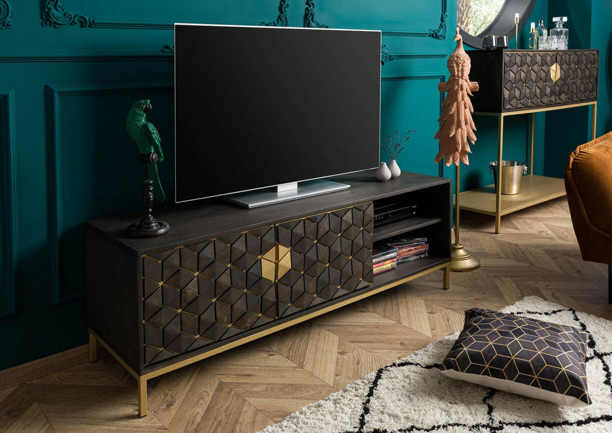 TV-BOARD Mango 145x45x50 grau geölt DIAMOND #106 - Grau, Holz (145/50/45cm) - Massivmoebel24