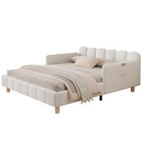 ČALOUNĚNÁ dětská postel 140/200 cm béžová ze sametu s opěrkami a kapsami - béžová, textil (140/200cm) - OKWISH