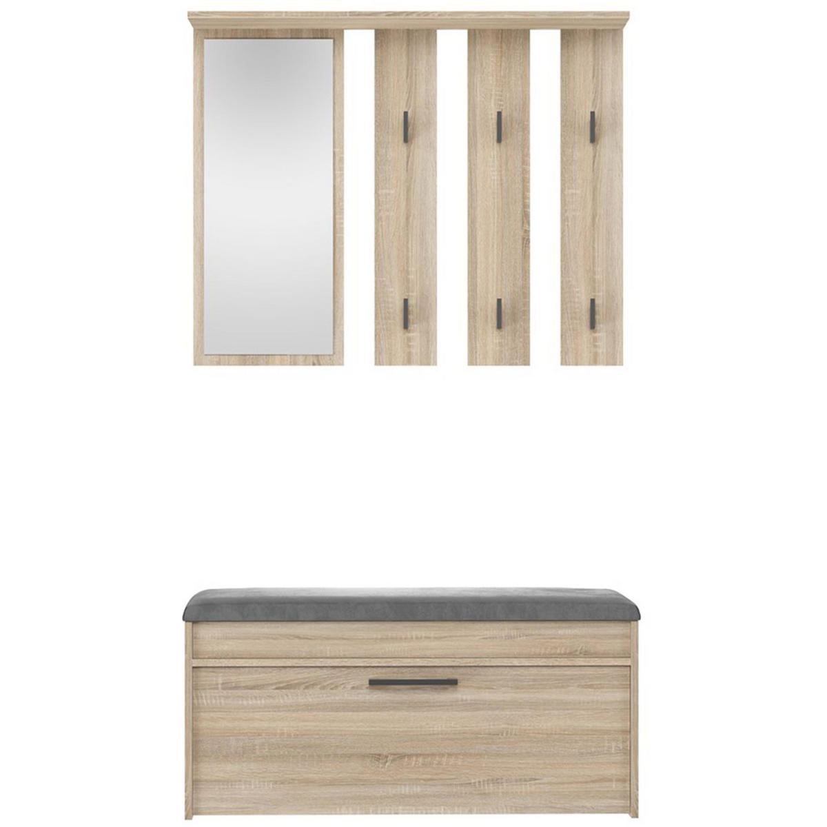 FLURMÖBEL-SET Parmani Sonoma Eiche - Beige/Schwarz, Holzwerkstoff/Metall (100/180/35cm) - Selsey