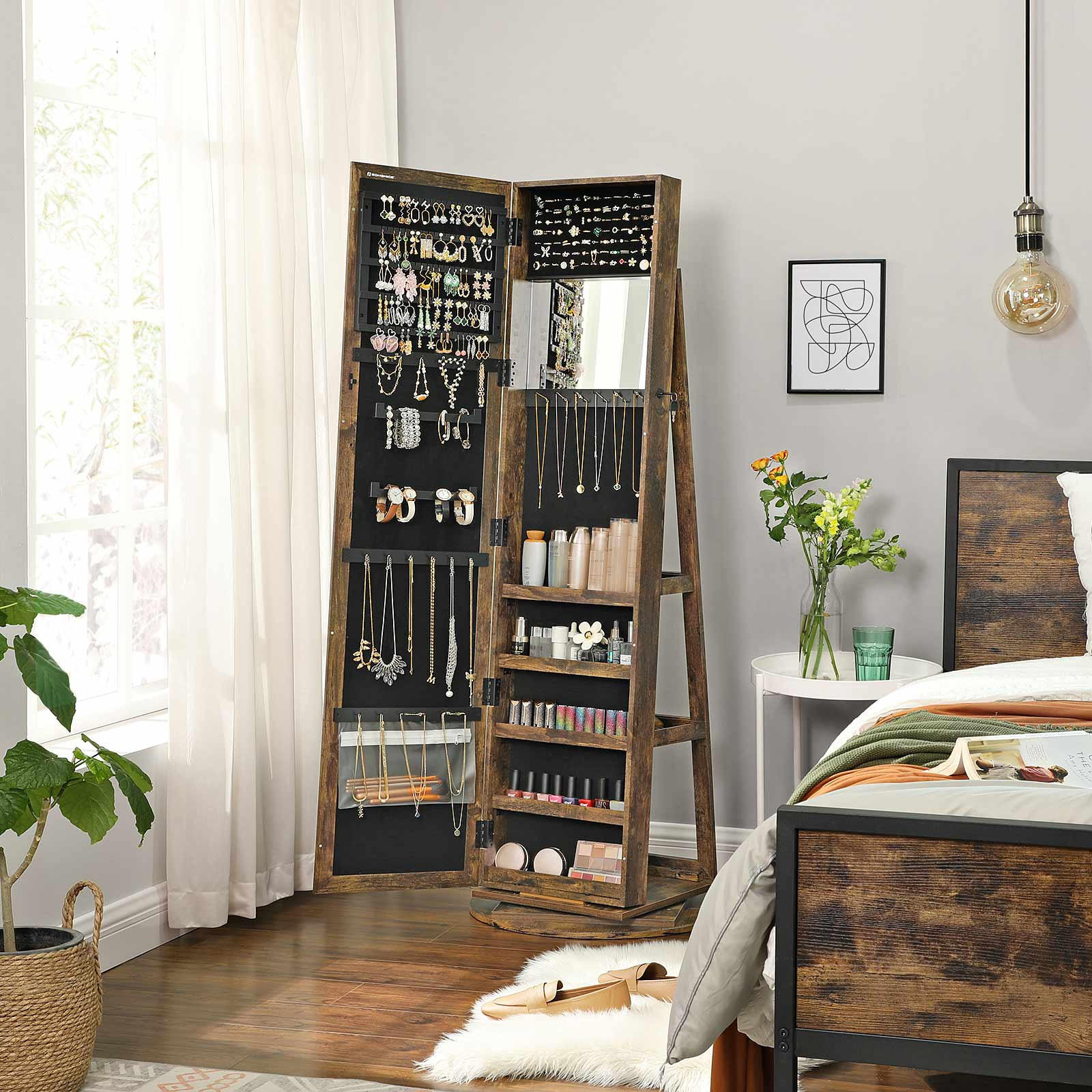 SCHMUCKSCHRANK GANZKÖRPERSPIEGEL - Braun, Holzwerkstoff (9.5/37cm) - Hansiro
