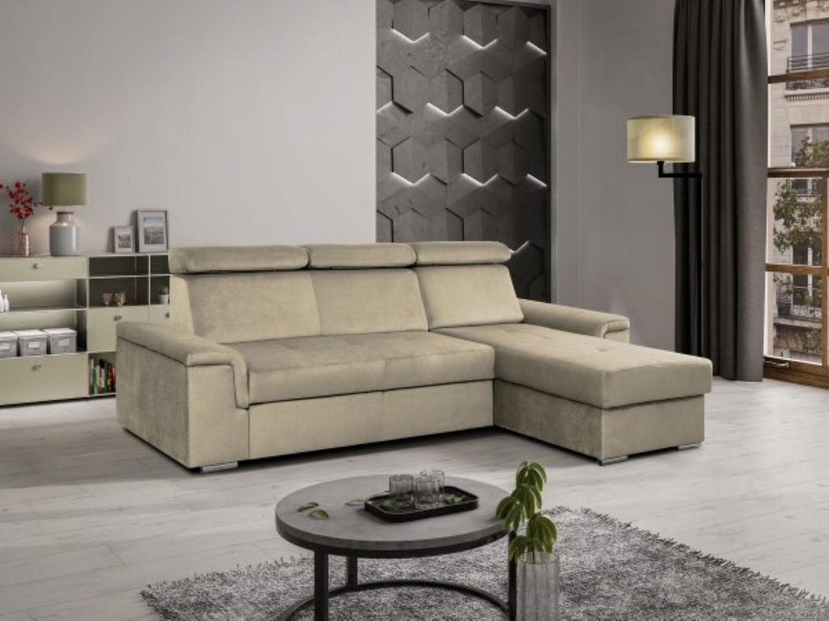 ECKSOFA Monaco L-Form mit Schlaffunktion und Bettkasten 245 cm, beige - Beige, Holz/Kunststoff (245/163cm) - Margaret Hadas24