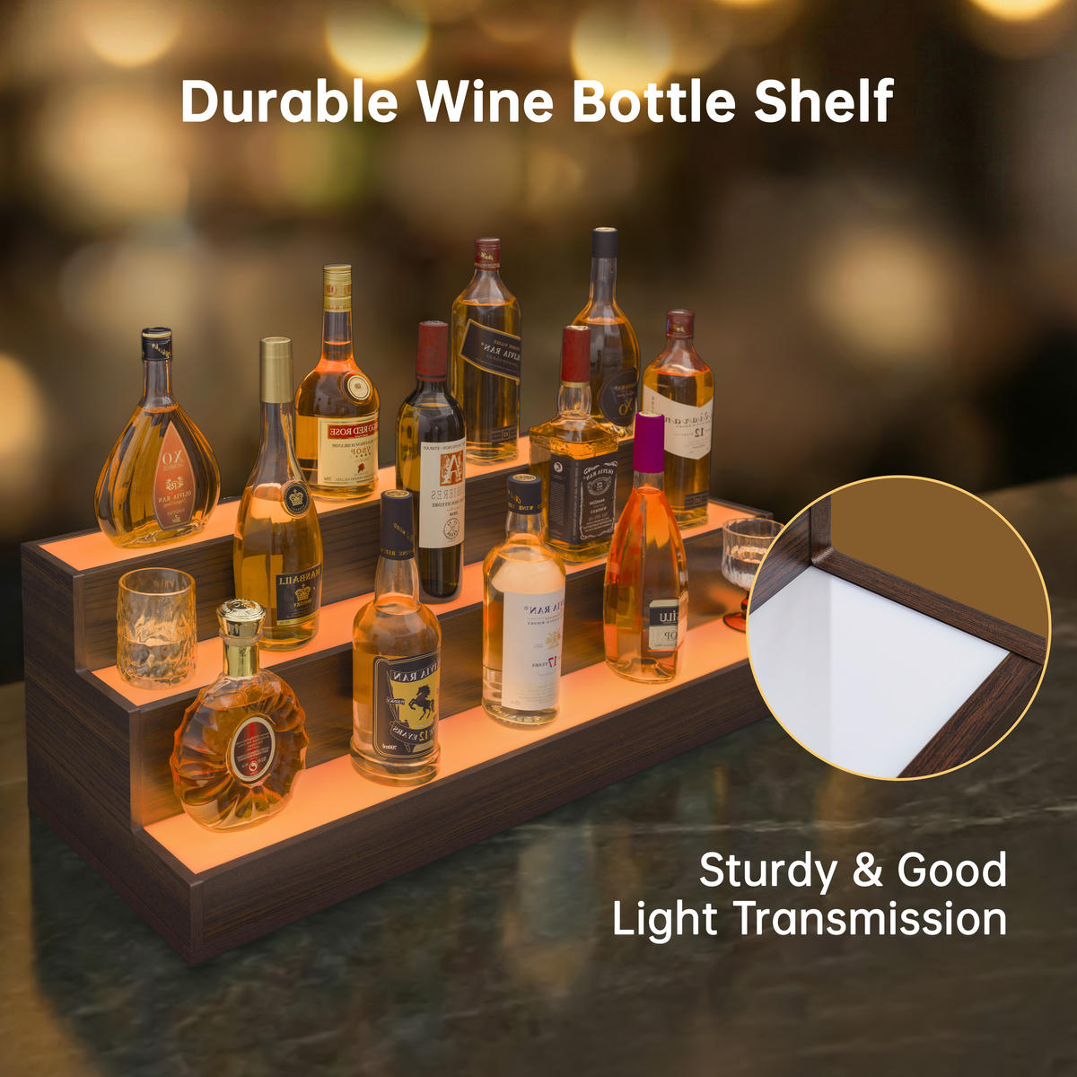 WEINREGAL 95/31/28 cm, Nussbaumfarben, Verbundholz, LED beleuchtet, App & Fernbedienung, 3-stufig, freistehend - Walnussfarben, Holzwerkstoff (95/28/31cm)