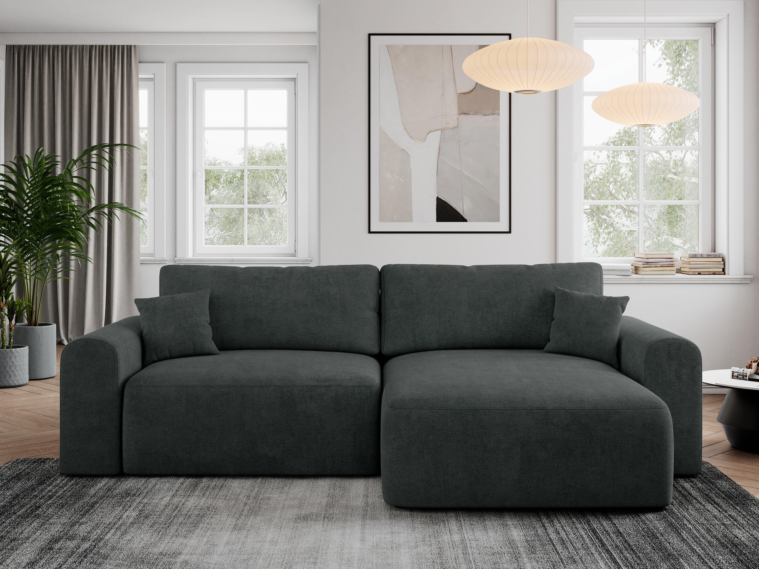 ECKSOFA NELSON Dunkelgrau Struktur - Dunkelgrau/Schwarz, Kunststoff/Textil (274/152cm) - MKS