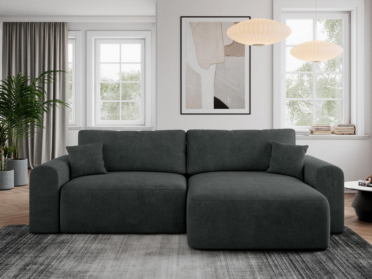 ECKSOFA NELSON Dunkelgrau Struktur - Dunkelgrau/Schwarz, Kunststoff/Textil (274/152cm) - MKS