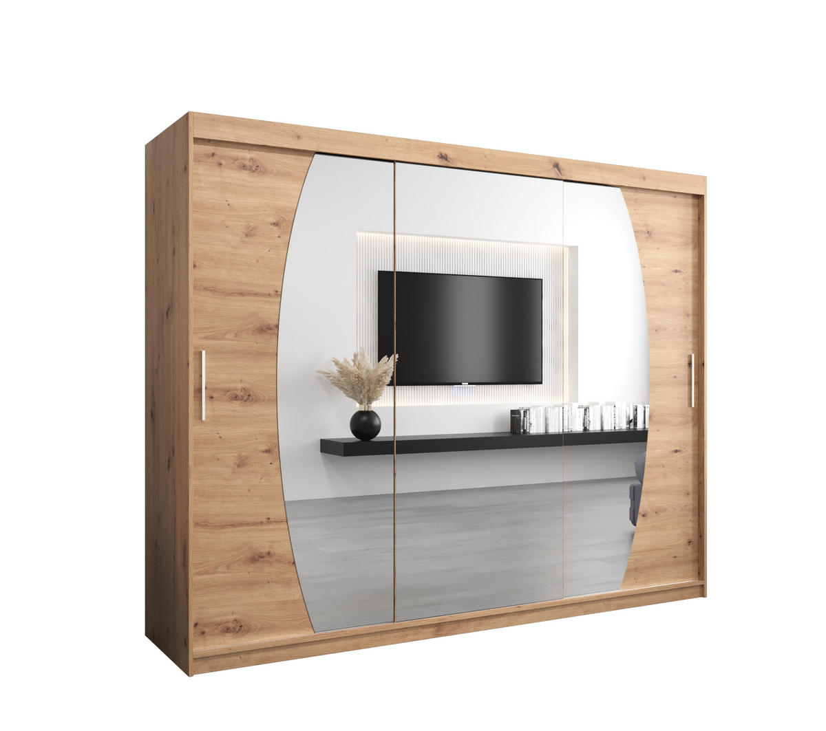 SCHWEBETÜRENSCHRANK 200/250/62 3-türig - Silberfarben/Eiche Artisan, Holz/Kunststoff (250/200/62cm) - Abiks Möbel