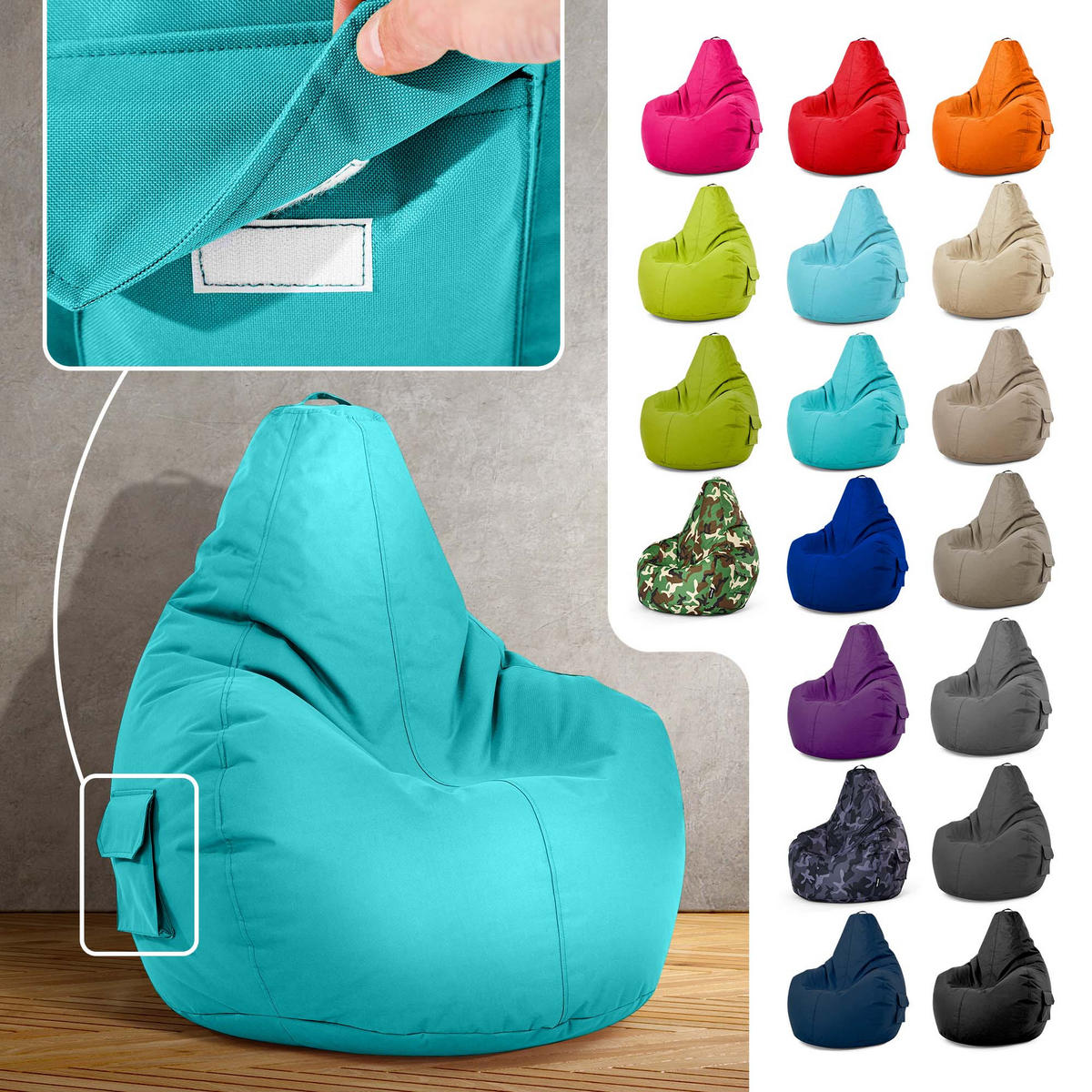 SITZSACK Lounge Chair "Cozy" 80x70x90cm - Hellblau, Textil (70/90/80cm) - Green Bean