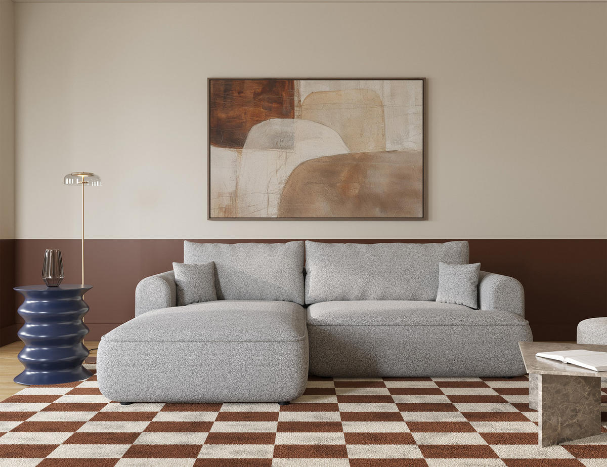 ECKSOFA Ovo Hellgrau Webstoff-Bezug - Hellgrau/Schwarz, Kunststoff/Textil (260/165cm) - Selsey
