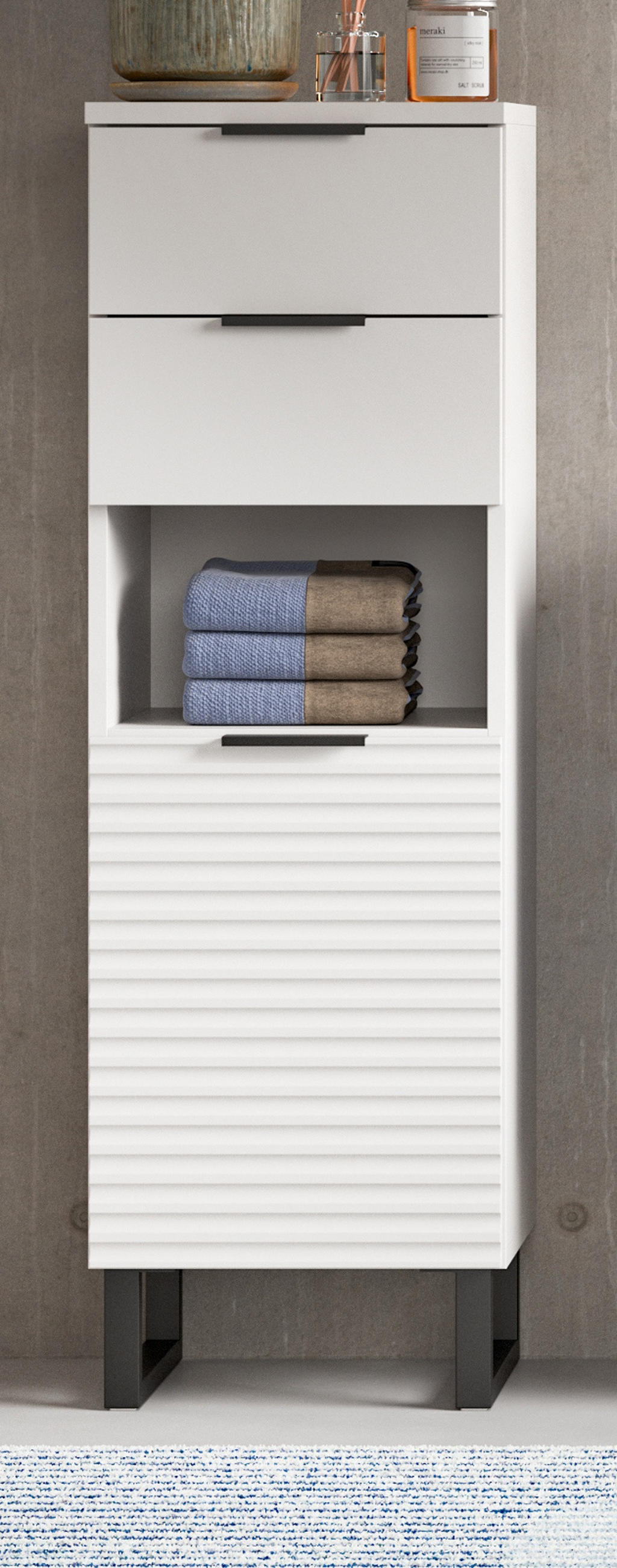 BADKOMMODE weiß 35 cm, Badschrank mit Soft-Close - Schwarz/Weiß, Holzwerkstoff/Metall (35/110/34cm) - Inn.Furn