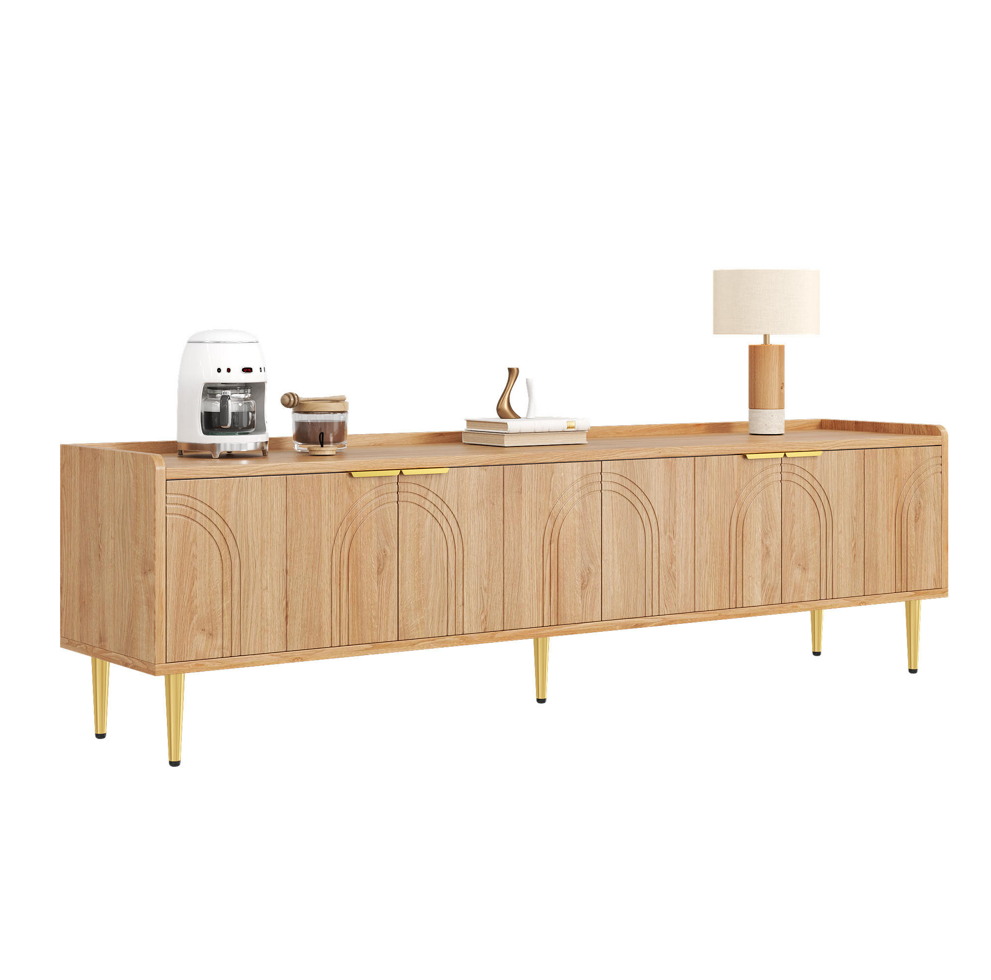 TV stolek 170/35/47,5 cm přírodní z MDF s úložným prostorem a vedením kabelů - přírodní, kompozitní dřevo (170/47.5/35cm) - OKWISH