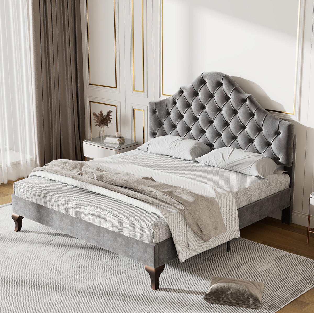 POLSTERBETT 140/200 cm grau mit Lattenrost und höhenverstellbarem Kopfteil - Grau, Textil (140/200cm) - OKWISH
