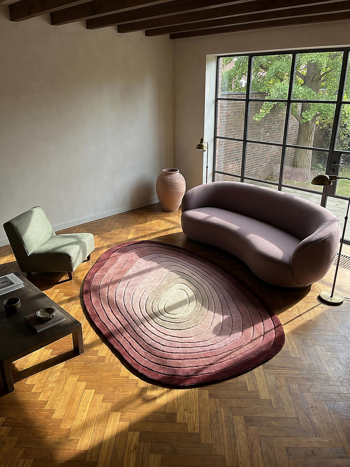 TEPPICH aus Wolle PARRET in Maulbeere, mit abstraktem Muster, Ø 160 cm - Rot, Textil (230/160cm) - KADIMA DESIGN