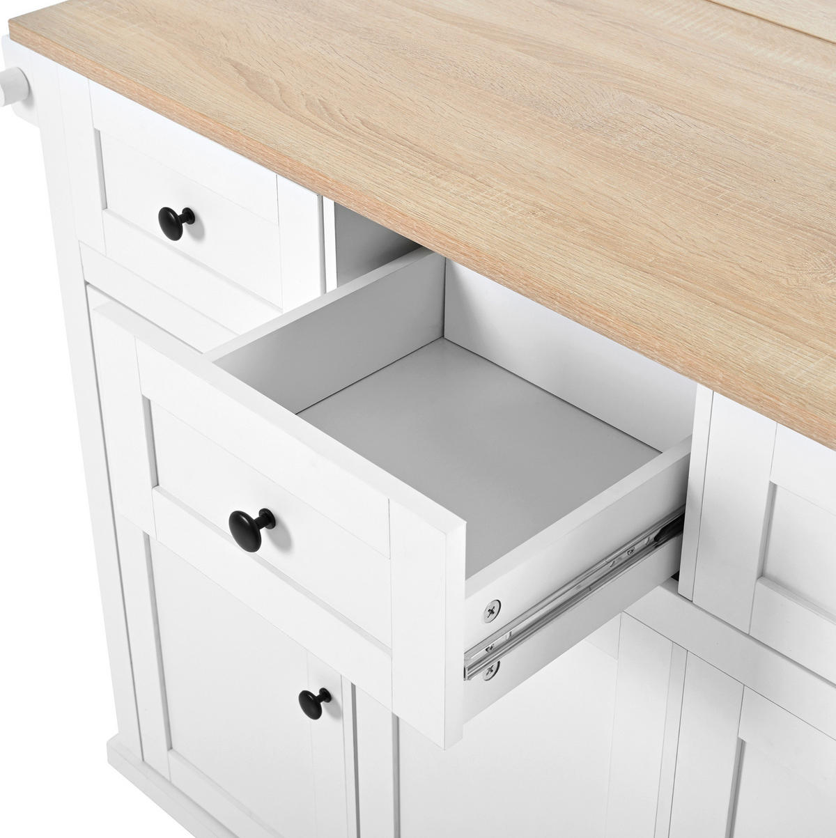 KÜCHENINSEL 112x46.2-76.2x92.7 cm Weiß mit Ausziehplatte & Mülleimer-Fach - Weiß, Holzwerkstoff (112/92.7/76.2cm) - Modfu