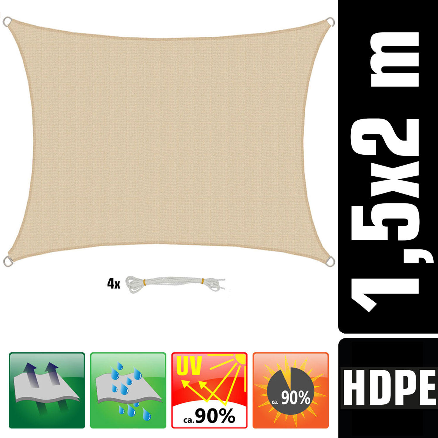 UV-SONNENSEGEL 1,5/2 m, Viereckig, Wasserdurchlässig, Beige - Beige, Kunststoff (150/200cm) - Amanka