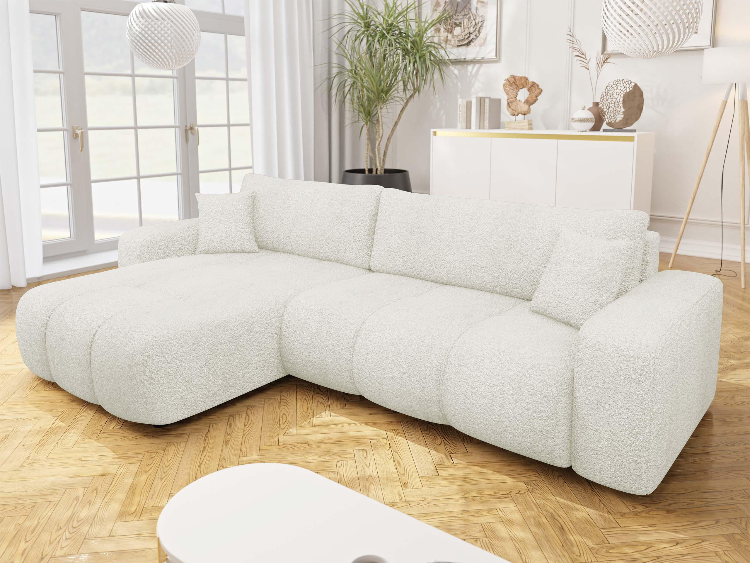 ECKSOFA Furyn Maxi Boucle - Creme/Schwarz, Holzwerkstoff/Kunststoff (274/145cm) - MIRJAN24