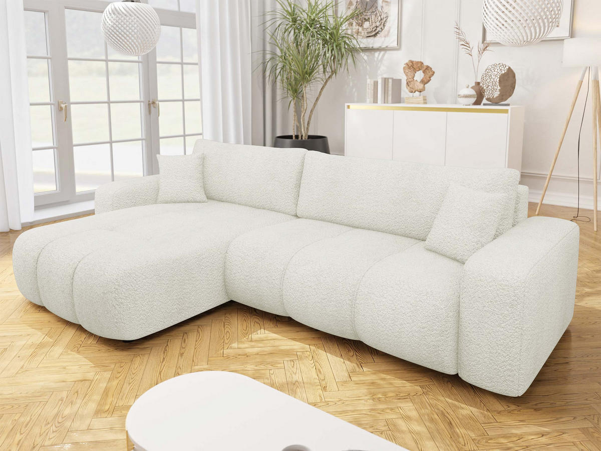 ECKSOFA Furyn Maxi Boucle - Creme/Schwarz, Holzwerkstoff/Kunststoff (274/145cm) - MIRJAN24
