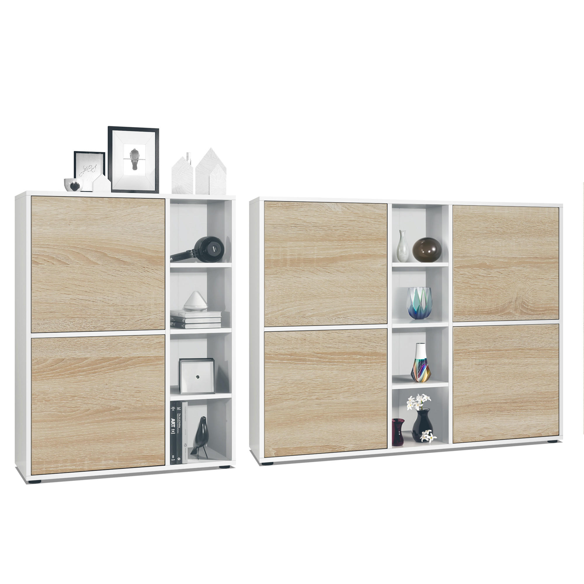 WOHNZIMMERSET Miami Eiche sägerau - Eiche San Remo, Holzwerkstoff (214.5/105.5/35.5cm) - Vladon