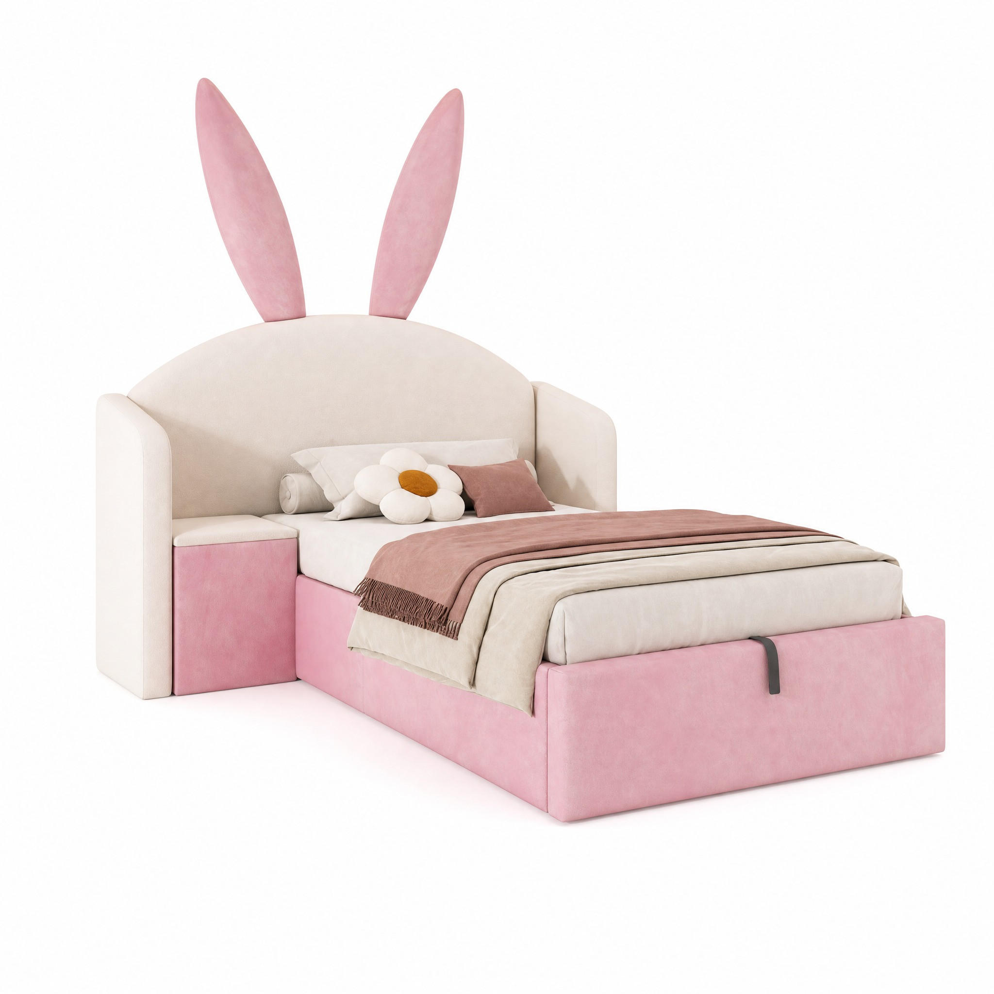 KINDERBETT mit Stauraum 90x190 cm Samt Beige/Pink mit Nachttisch - Rosa, Metall (90/190cm) - Meubliv