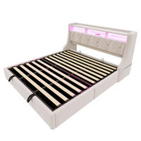 POLSTERBETT 180/200 cm in Beige Samt mit Bettkasten, LED, USB und Type-C - Beige, Holzwerkstoff/Textil (180/200cm) - STILVORA
