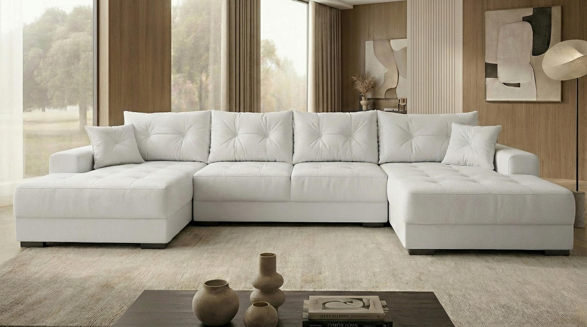 ECKSOFA MODENA 320 cm x 185 cm – Stoff: ECO CAYENCE Weiss 1111 Farbe: Weiß - Weiß, Textil (320/185cm) - A&J MöbelLand
