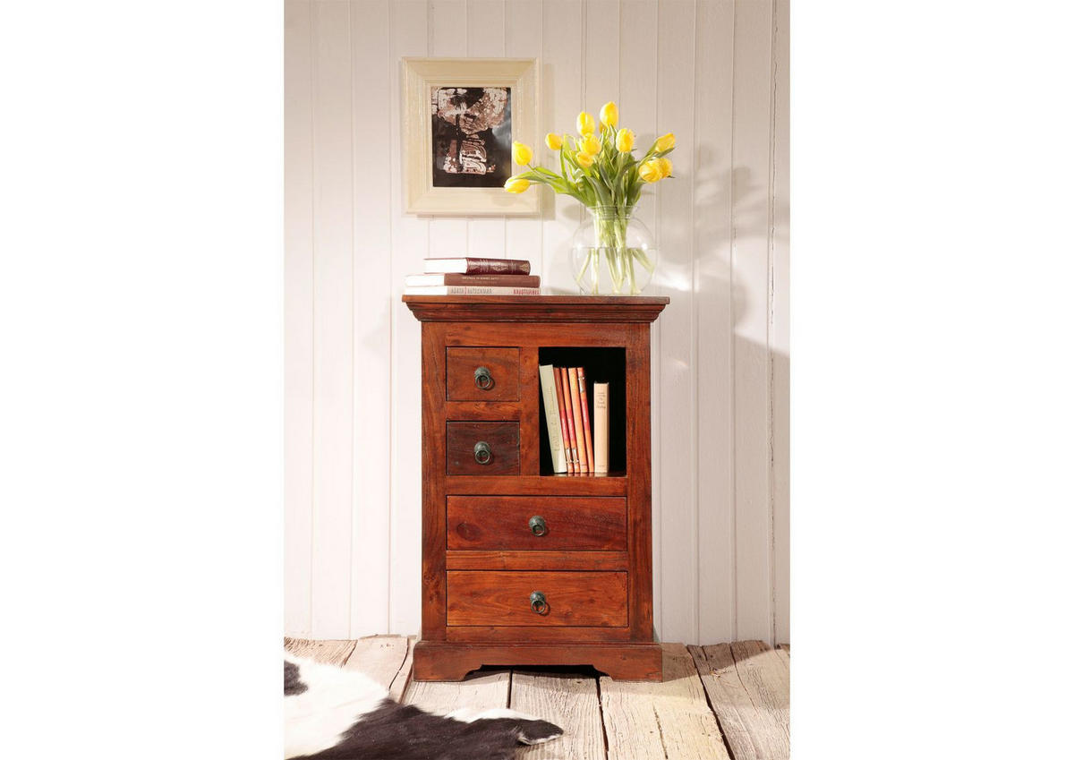 KOMMODE Akazie 55x40x80 nougat lackiert OXFORD #503 - Dunkelbraun, Holz (55/80/40cm) - Massivmoebel24