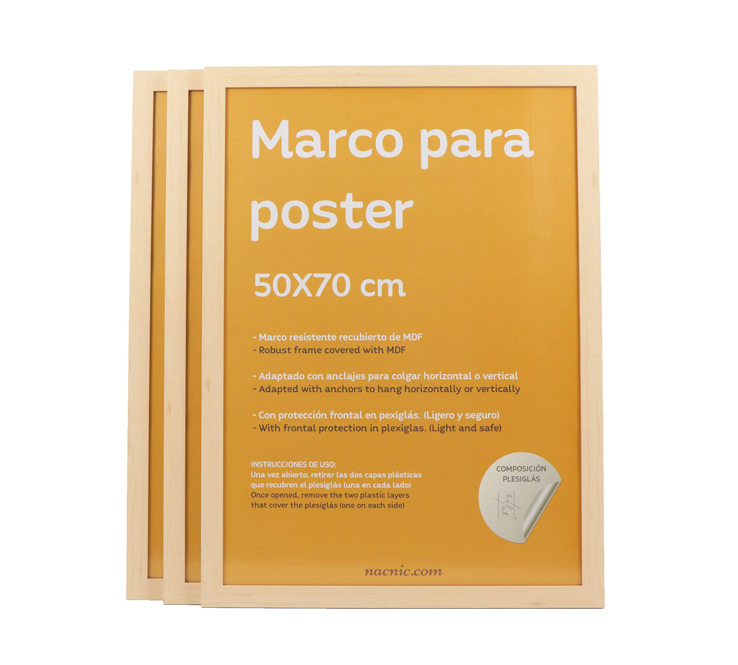 RAHMEN Set mit 3 aus MDF und Acrylglas Schutz und Aussteller für Fotografien, Bilder, Poster, Gemälde, Dekoration für Haus Farbe Hellholz A3 - Beige, Holz (29.7/3/42cm) - Nacnic