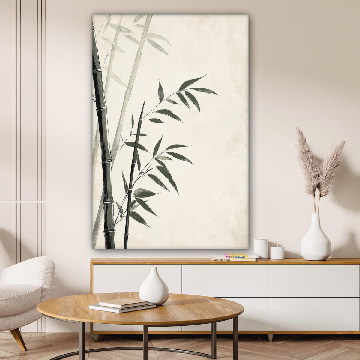 LEINWANDBILD Japandi - Bambus - Beige 90x140 cm - Eukalyptusholzfarben, Textil (90/140cm) - MuchoWow