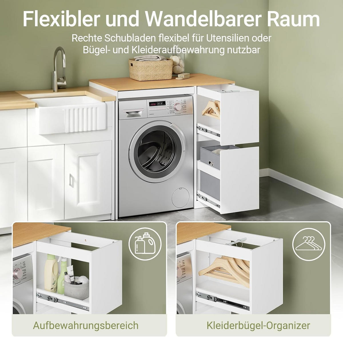 WASCHMASCHINENSCHRANK mit Wäschekorb Weiß 100x60x95 cm - Weiß, Holzwerkstoff (100/95/60cm) - SoBuy