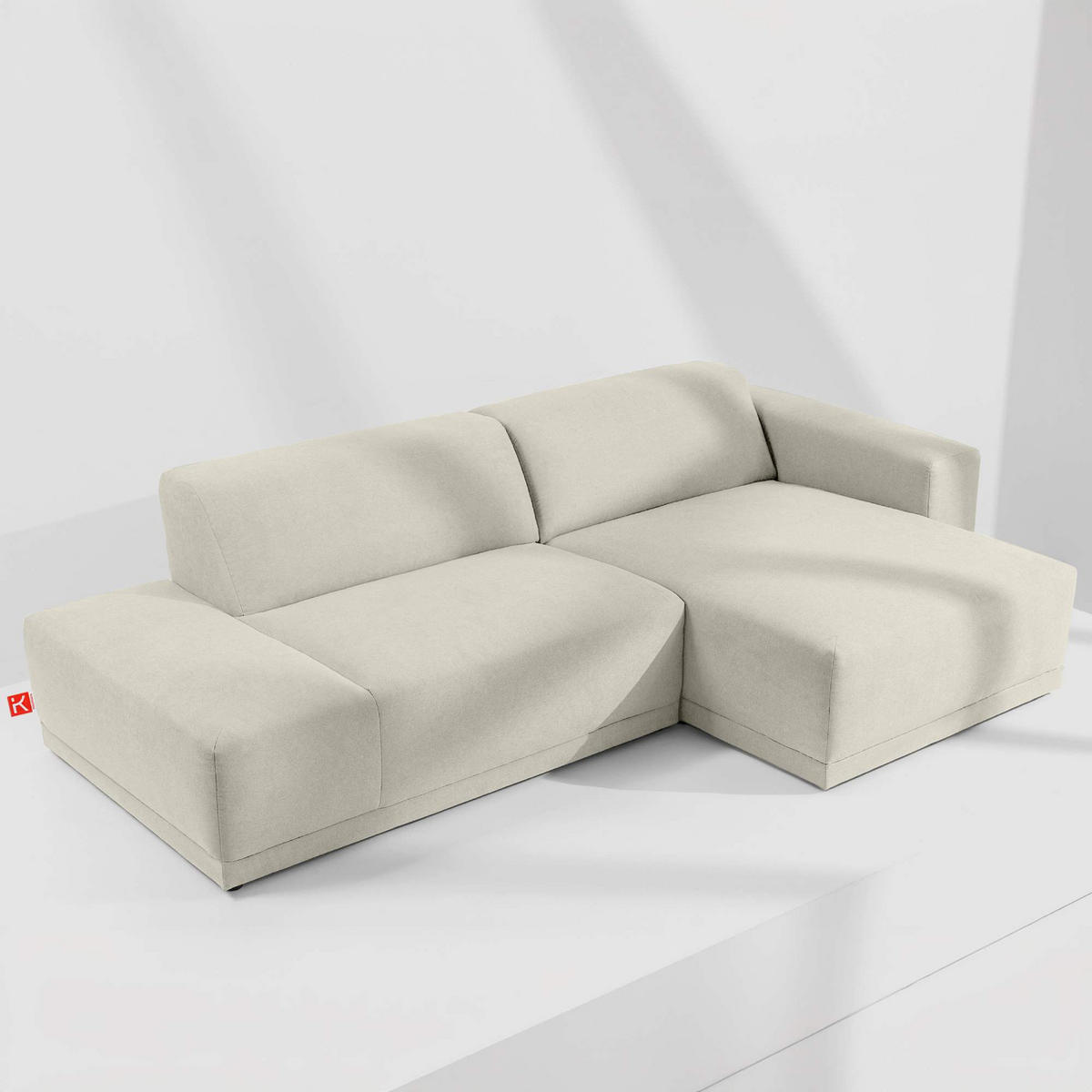 ECKSOFA RECHTS MUDI in moderner Optik mit hochwertigem Kaltschaum, Cord-Stoff, Creme - Creme/Schwarz, Textil (280/160cm) - KONSIMO®