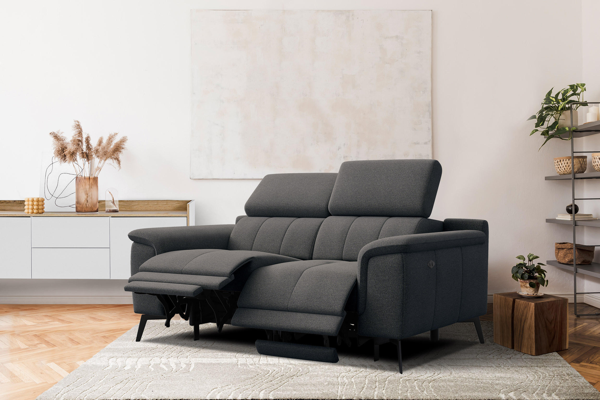RELAXSOFA FIERO 2-Sitzer mit 2 Relaxfunktionen, dunkelgrau - Dunkelgrau/Schwarz, Holzwerkstoff/Textil (170/82/103cm) - Courtois Laville