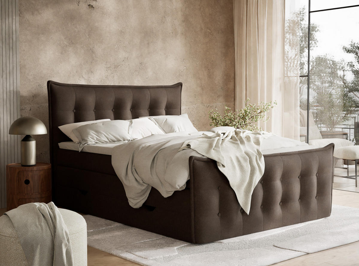 BOXSPRINGBETT Fatu 200/200 cm, in Braun, Bettkasten, Matratze, Topper - Schwarz/Braun, Holz/Holzwerkstoff (200/200cm) - Maison de Reve