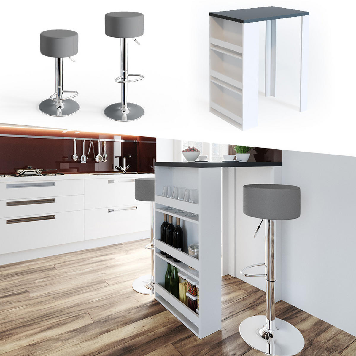 BARTISCH Anthrazit/Weiß 57 x 80 cm - Anthrazit/Weiß, Holzwerkstoff (57/106/80cm) - Vicco