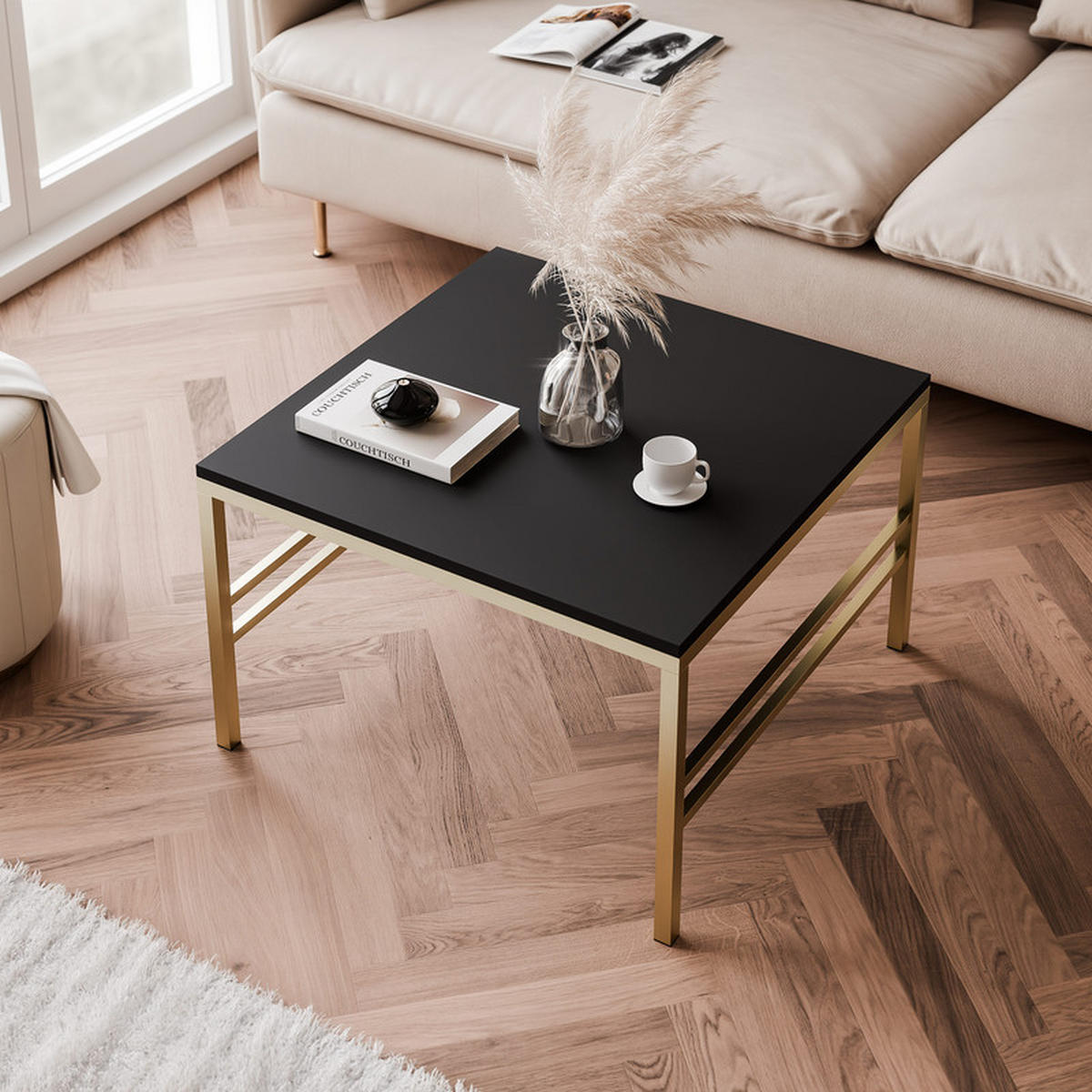 COUCHTISCH FORMA 60/60 cm Quadrat, Gold / Schwarz matt - Goldfarben/Schwarz, Metall (60/60/40cm) - Idohome