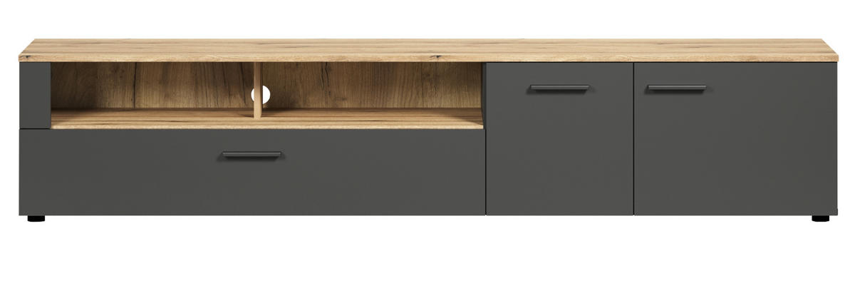 TV-LOWBOARD grau Evoke Eiche 210 x 43 cm, XL TV Unterteil mit viel Stauraum - Eichefarben/Schwarz, Holzwerkstoff/Kunststoff (210/43/41cm) - Top.Furn