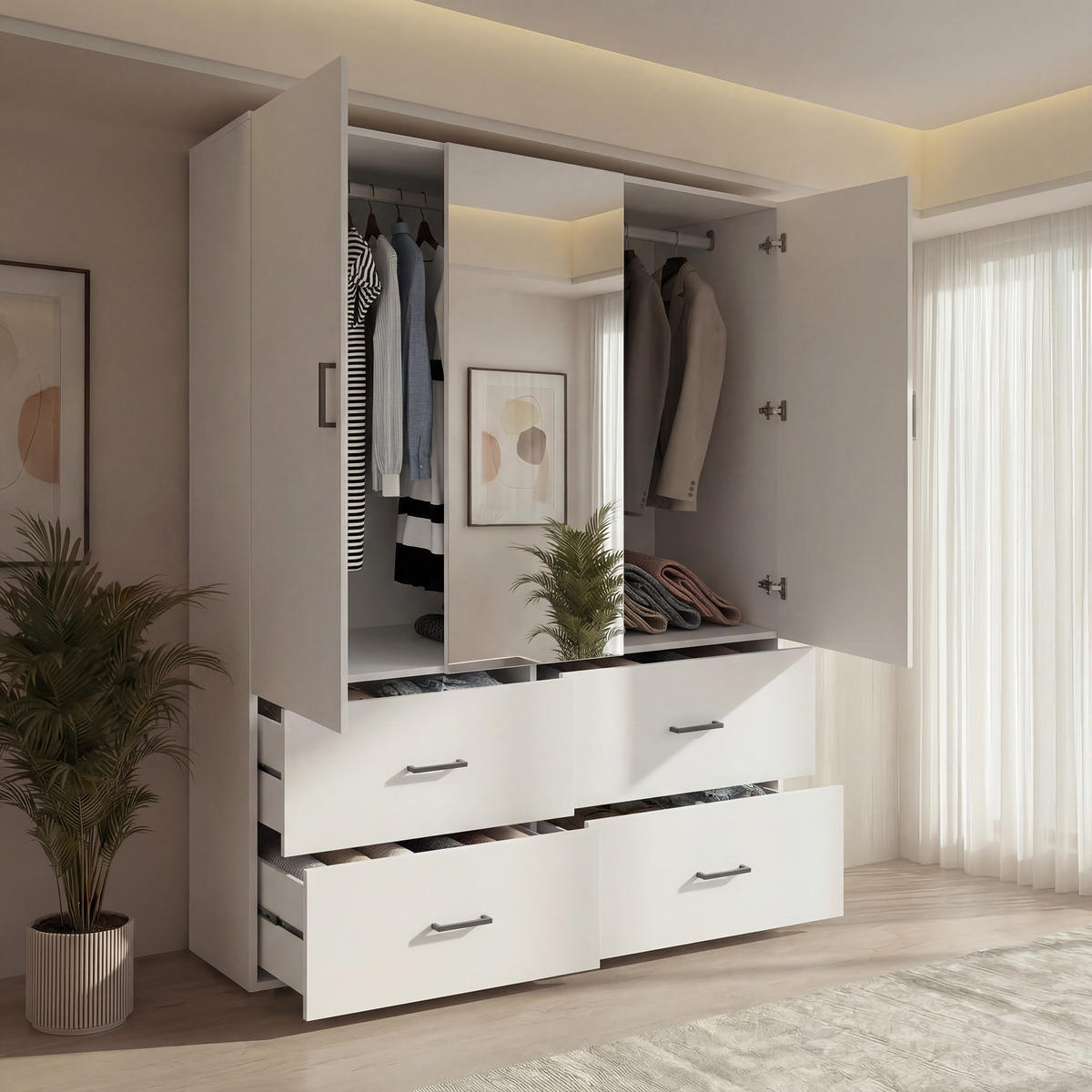 KLEIDERSCHRANK 130x52x182cm mit Kleiderstangen & Stauraum - Weiß, Holzwerkstoff (51.8/181.5/130cm) - SHOPENTRA