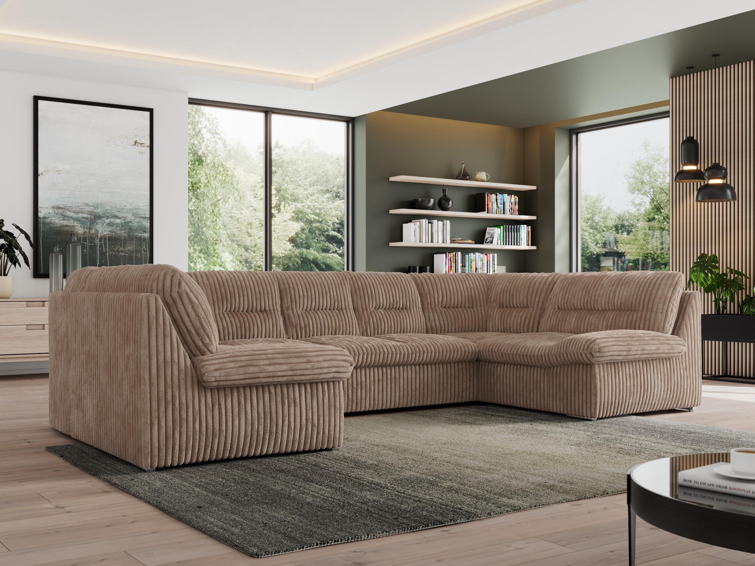 WOHNLANDSCHAFT MORBIDO U Braun Cord - Silberfarben/Braun, Textil/Metall (340/93/206cm) - MKS