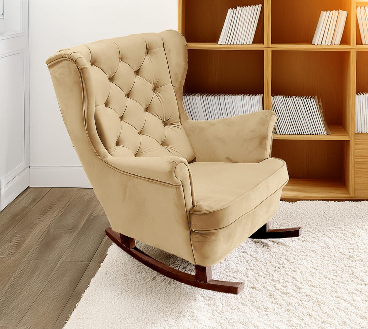 SCHAUKELSESSEL mit gepolstertem Sitz und Armlehnen, 102x81x95 cm, Beige_29804 - Braun/Eiche San Remo, Holz/Textil (81/102/95cm) - DomoHome