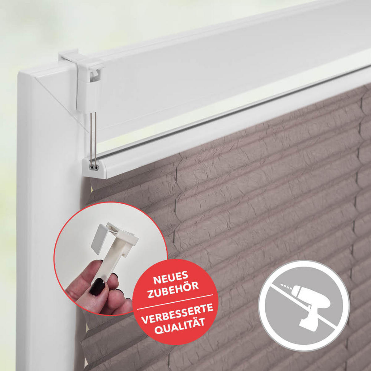 PLISSEE KLEMMFIX, OHNE BOHREN, VERSPANNT Taupe, 210 cm, 80, 210 - Taupe, Kunststoff (80/210cm) - Lichtblick Original