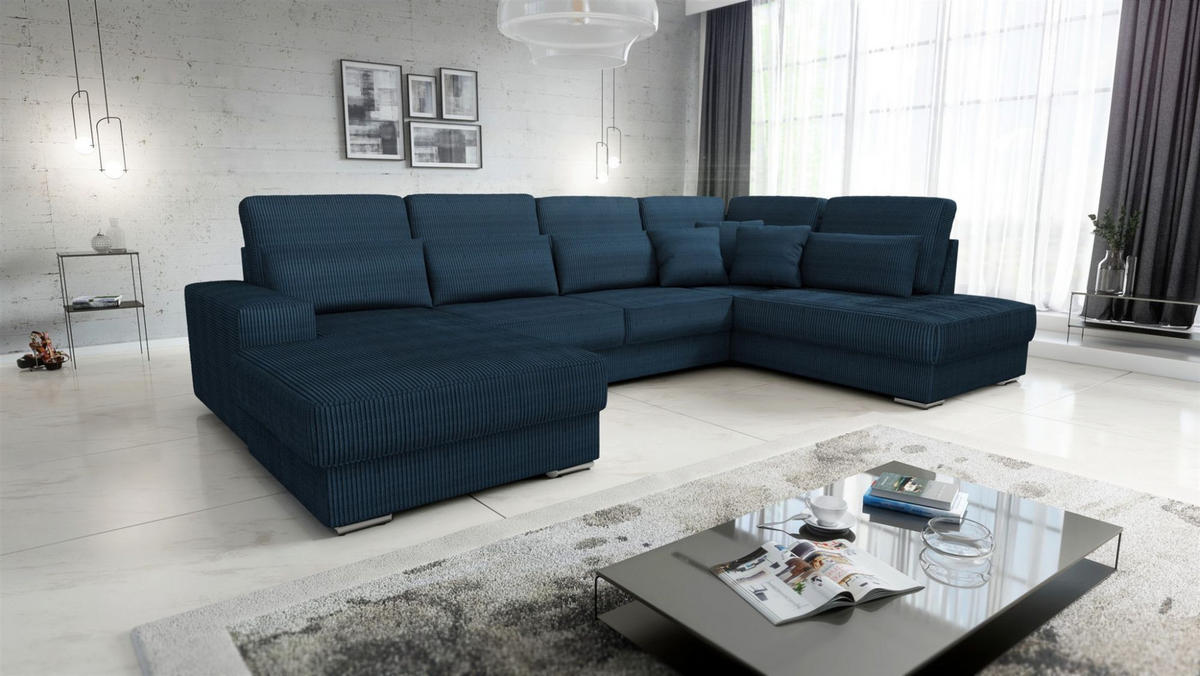 WOHNLANDSCHAFT Nevio In Scala - Dunkelblau, Holzwerkstoff/Textil (401/88/226cm) - Fun Möbel