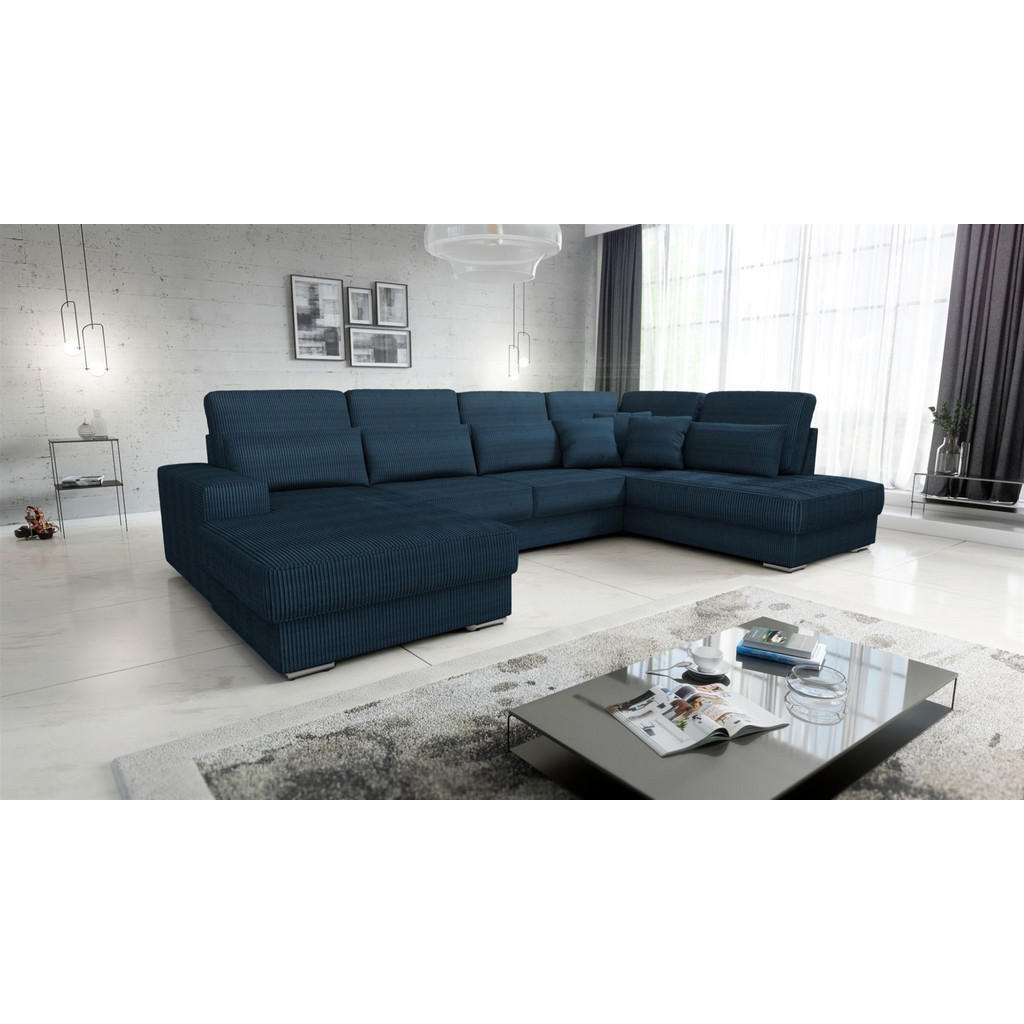 Thumbnail - Fun Möbel Wohnlandschaft, Dunkelblau, Textil, Ottomane links, 401x88x226 cm, Wohnzimmer, Sofas & Couches, Wohnlandschaft...
