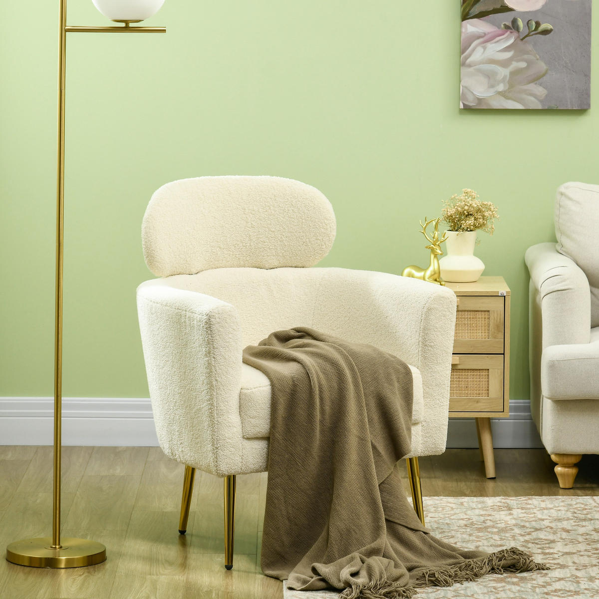 SESSEL DE-13456 mit abnehmbarer Kopfstütze, Teddyfell Creme - Creme, Textil (65/90/71cm) - ComfortXL