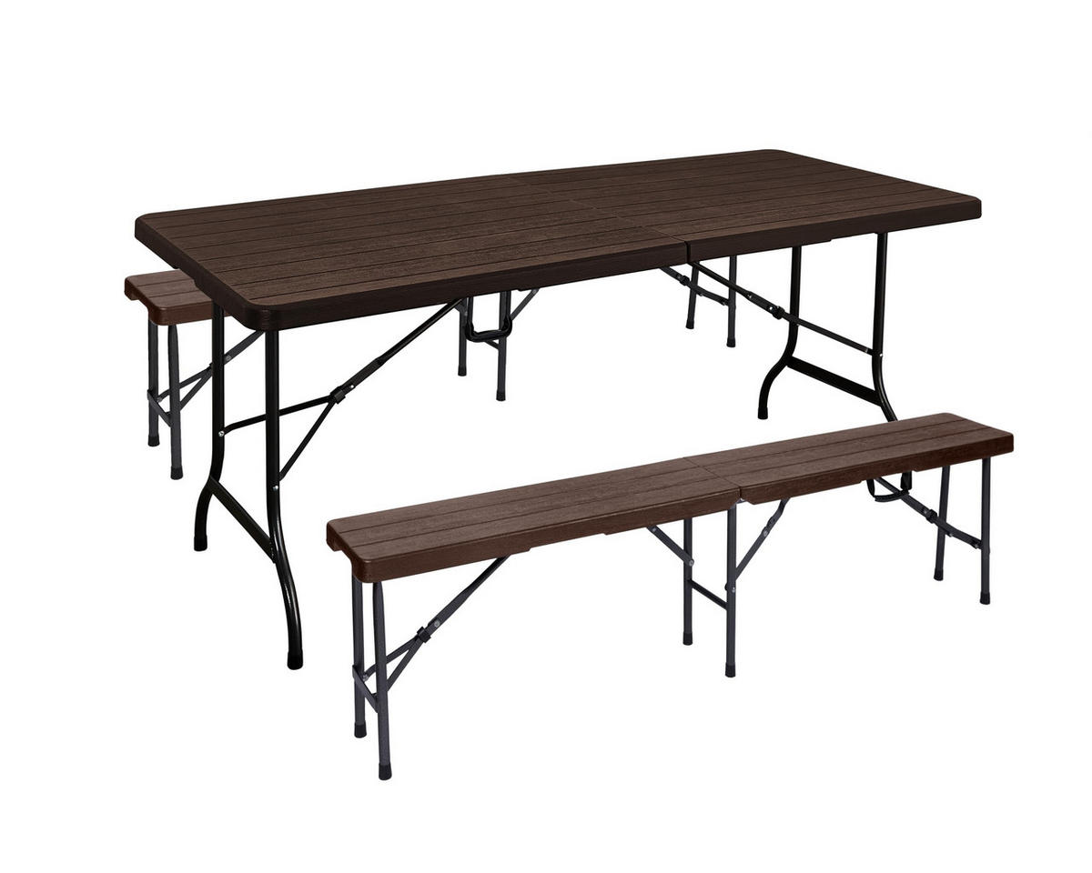 BIERZELTGARNITUR Rita 3-teilig Tisch & 2x Bank Braun - Braun, Kunststoff - DELUKE