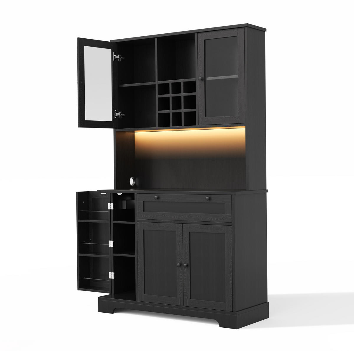 BUFFET 105/40/180 cm aus MDF mit LED-Beleuchtung und Steckdosenleiste Schwarz - Schwarz, Holzwerkstoff (105/180/40cm) - Modenvie