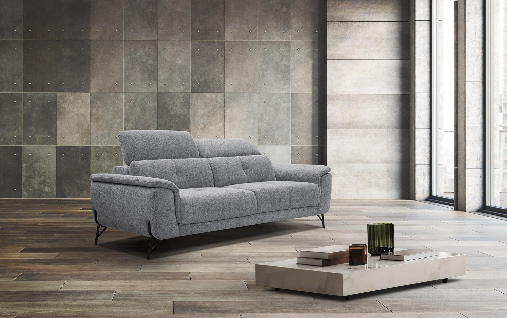 SOFA AVENA 3-Sitzer, grau - Grau, Holzwerkstoff/Textil (204/80/108cm) - Courtois Laville