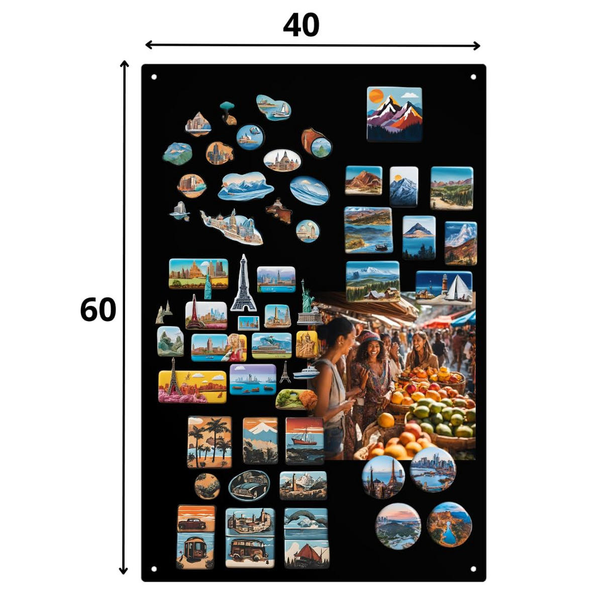 MAGNETTAFEL Klein & Groß Schwarz 60x40 cm - Magnetisches Stahlboard für Magnete, Fotos und Notizen, Beschreibbar - Schwarz, Metall (40/60/0.7cm) - ANWICAR