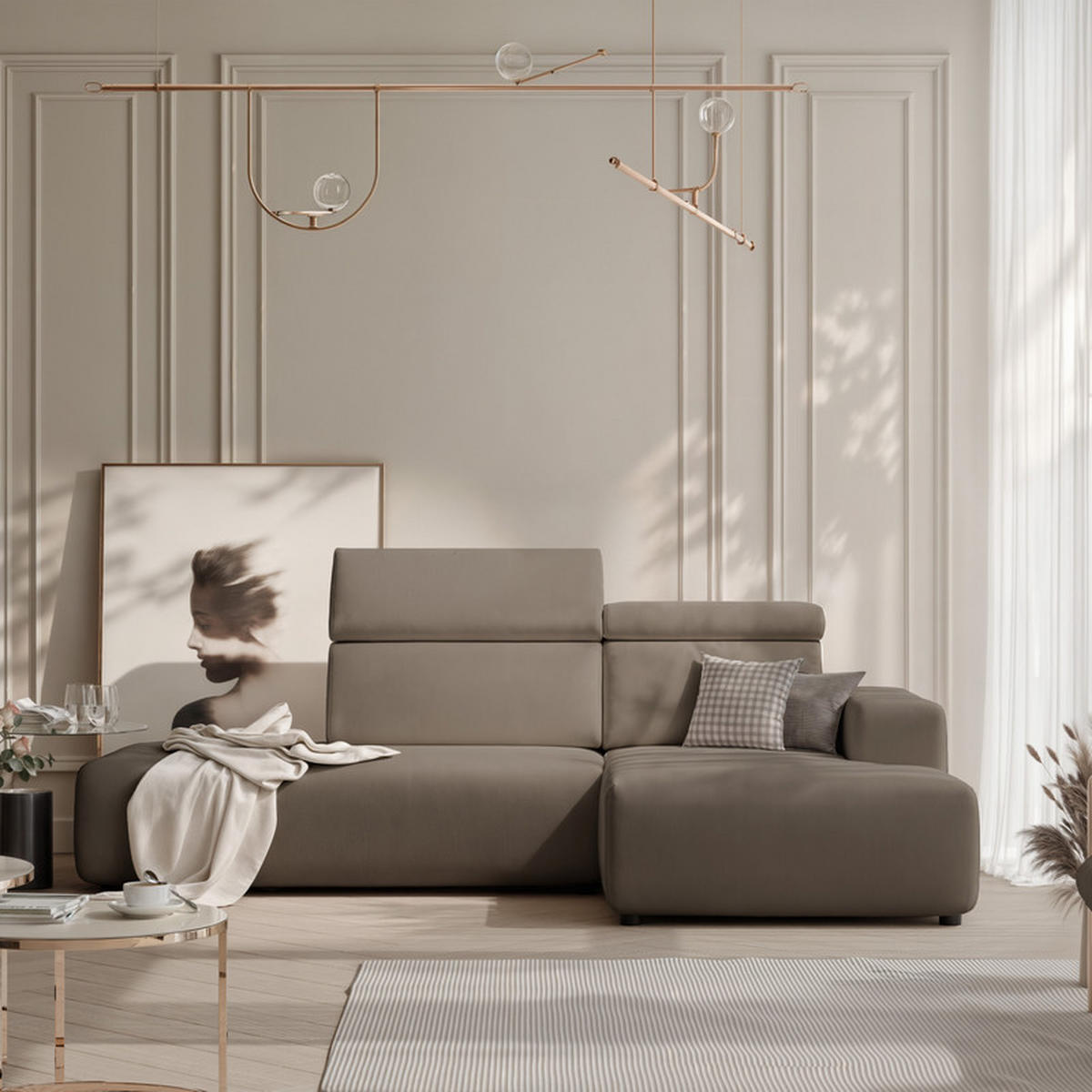 ECKSOFA RICO Rechts, Stoff Oliv - Olivgrün, Textil (260/186cm) - Idohome
